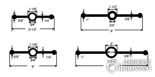 Plan drawing of four center bulb types of rubber waterstops in different length 